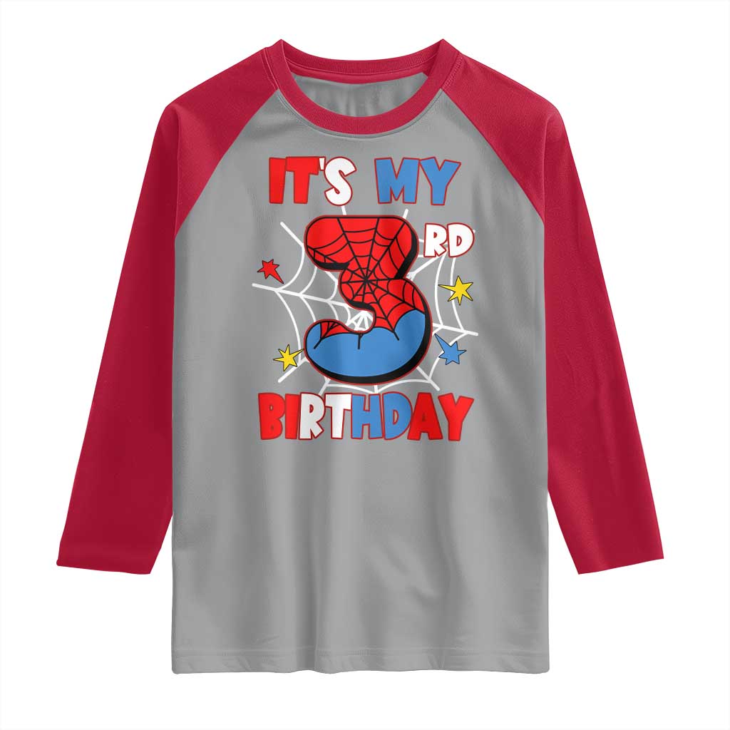 Spider Birthday Raglan Shirt It's My 3rd Bday Party 3 Years Old Boy TS02 Sport Gray Red Print Your Wear