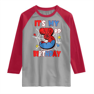 Spider Birthday Raglan Shirt It's My 3rd Bday Party 3 Years Old Boy TS02 Sport Gray Red Print Your Wear