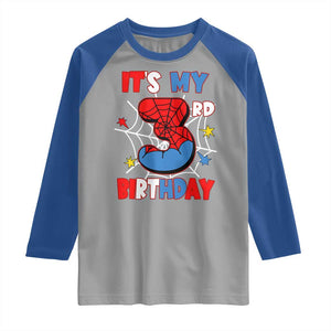 Spider Birthday Raglan Shirt It's My 3rd Bday Party 3 Years Old Boy TS02 Sport Gray Royal Print Your Wear