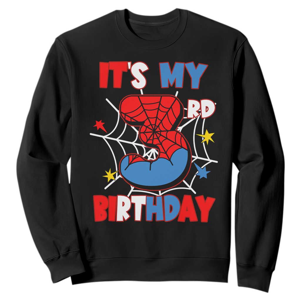 Spider Birthday Sweatshirt It's My 3rd Bday Party 3 Years Old Boy TS02 Black Print Your Wear