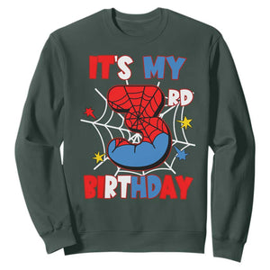 Spider Birthday Sweatshirt It's My 3rd Bday Party 3 Years Old Boy TS02 Dark Forest Green Print Your Wear