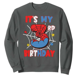 Spider Birthday Sweatshirt It's My 3rd Bday Party 3 Years Old Boy TS02 Dark Heather Print Your Wear