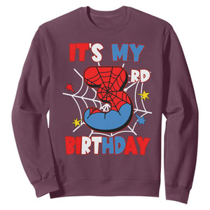 Spider Birthday Sweatshirt It's My 3rd Bday Party 3 Years Old Boy TS02 Maroon Print Your Wear