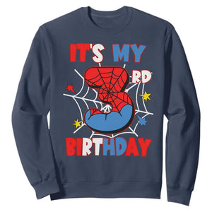 Spider Birthday Sweatshirt It's My 3rd Bday Party 3 Years Old Boy TS02 Navy Print Your Wear
