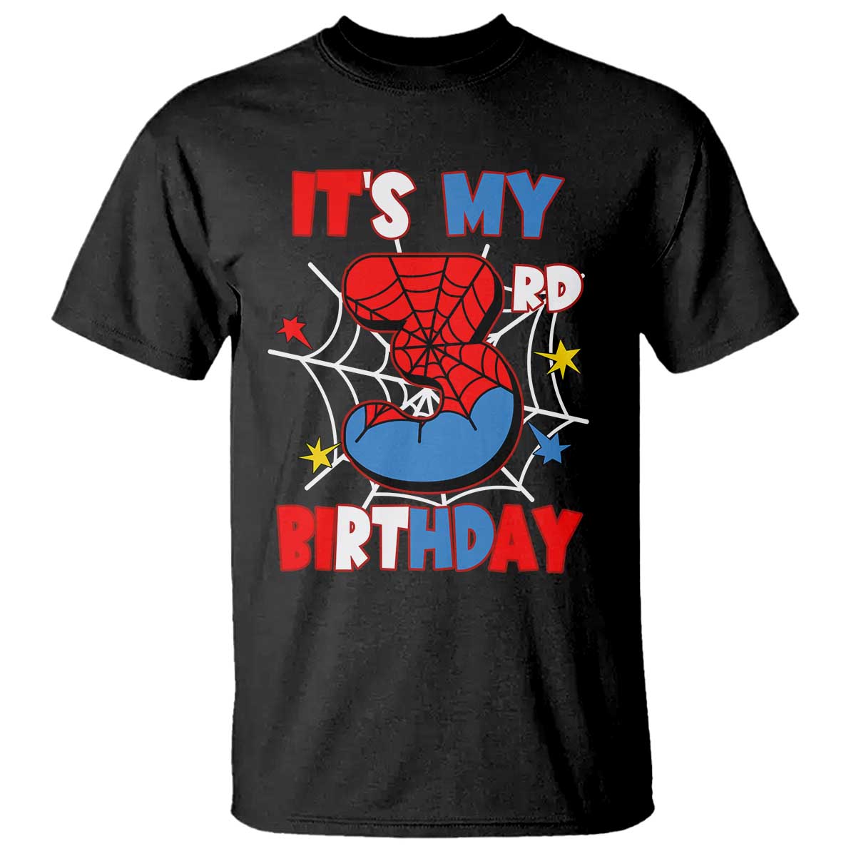 Spider Birthday T Shirt It's My 3rd Bday Party 3 Years Old Boy TS02 Black Print Your Wear