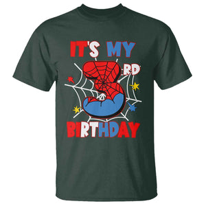 Spider Birthday T Shirt It's My 3rd Bday Party 3 Years Old Boy TS02 Dark Forest Green Print Your Wear