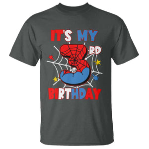 Spider Birthday T Shirt It's My 3rd Bday Party 3 Years Old Boy TS02 Dark Heather Print Your Wear