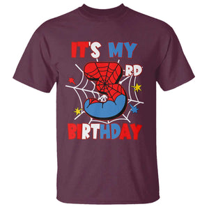 Spider Birthday T Shirt It's My 3rd Bday Party 3 Years Old Boy TS02 Maroon Print Your Wear