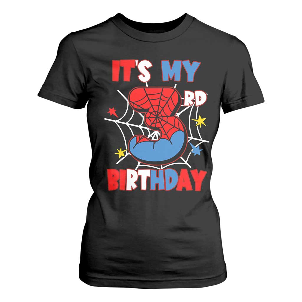 Spider Birthday T Shirt For Women It's My 3rd Bday Party 3 Years Old Boy TS02 Black Print Your Wear