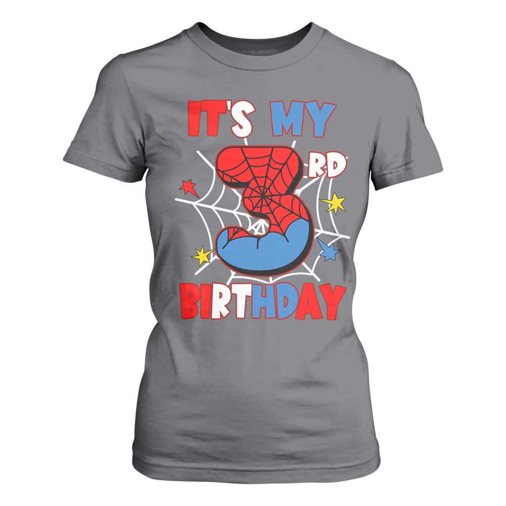 Spider Birthday T Shirt For Women It's My 3rd Bday Party 3 Years Old Boy TS02 Charcoal Print Your Wear
