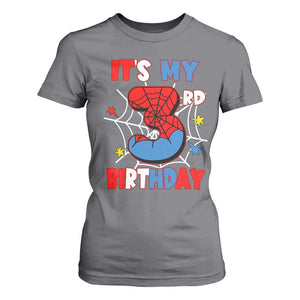 Spider Birthday T Shirt For Women It's My 3rd Bday Party 3 Years Old Boy TS02 Charcoal Print Your Wear