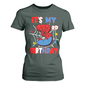 Spider Birthday T Shirt For Women It's My 3rd Bday Party 3 Years Old Boy TS02 Dark Forest Green Print Your Wear