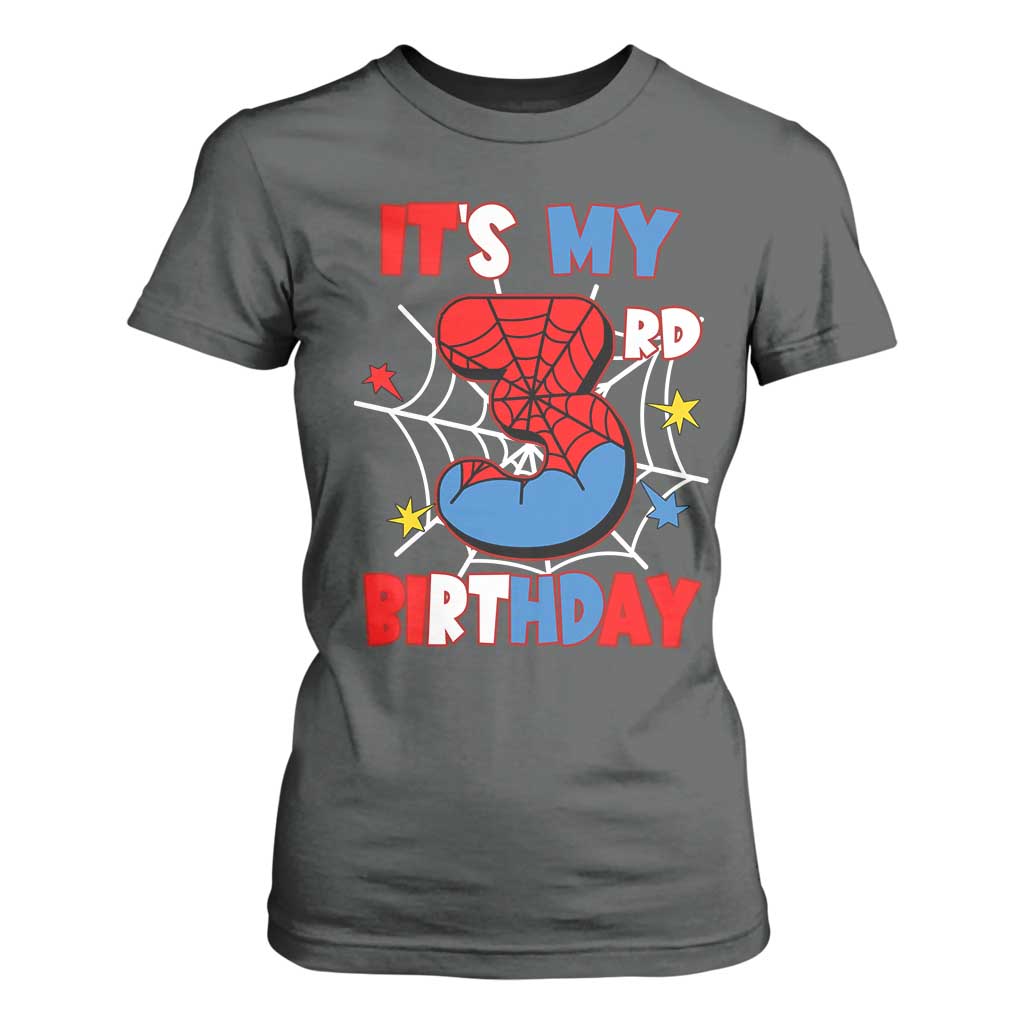 Spider Birthday T Shirt For Women It's My 3rd Bday Party 3 Years Old Boy TS02 Dark Heather Print Your Wear