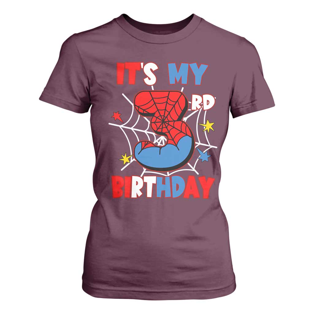 Spider Birthday T Shirt For Women It's My 3rd Bday Party 3 Years Old Boy TS02 Maroon Print Your Wear