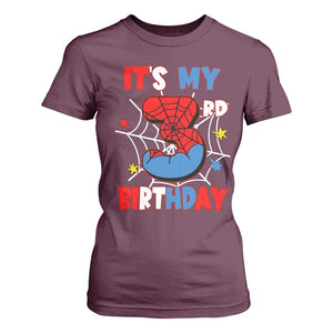 Spider Birthday T Shirt For Women It's My 3rd Bday Party 3 Years Old Boy TS02 Maroon Print Your Wear