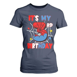 Spider Birthday T Shirt For Women It's My 3rd Bday Party 3 Years Old Boy TS02 Navy Print Your Wear