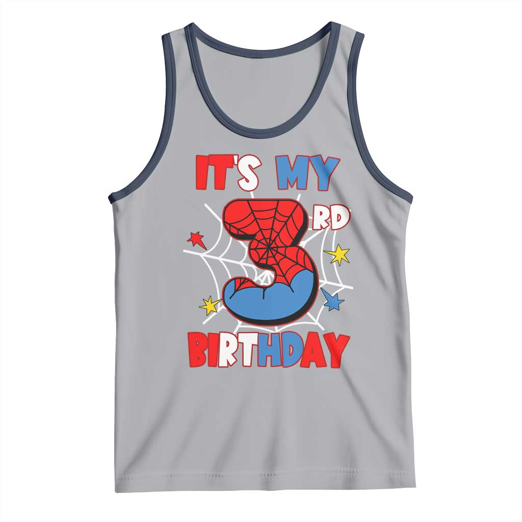 Spider Birthday Tank Top It's My 3rd Bday Party 3 Years Old Boy TS02 Athletic Heather Navy Print Your Wear
