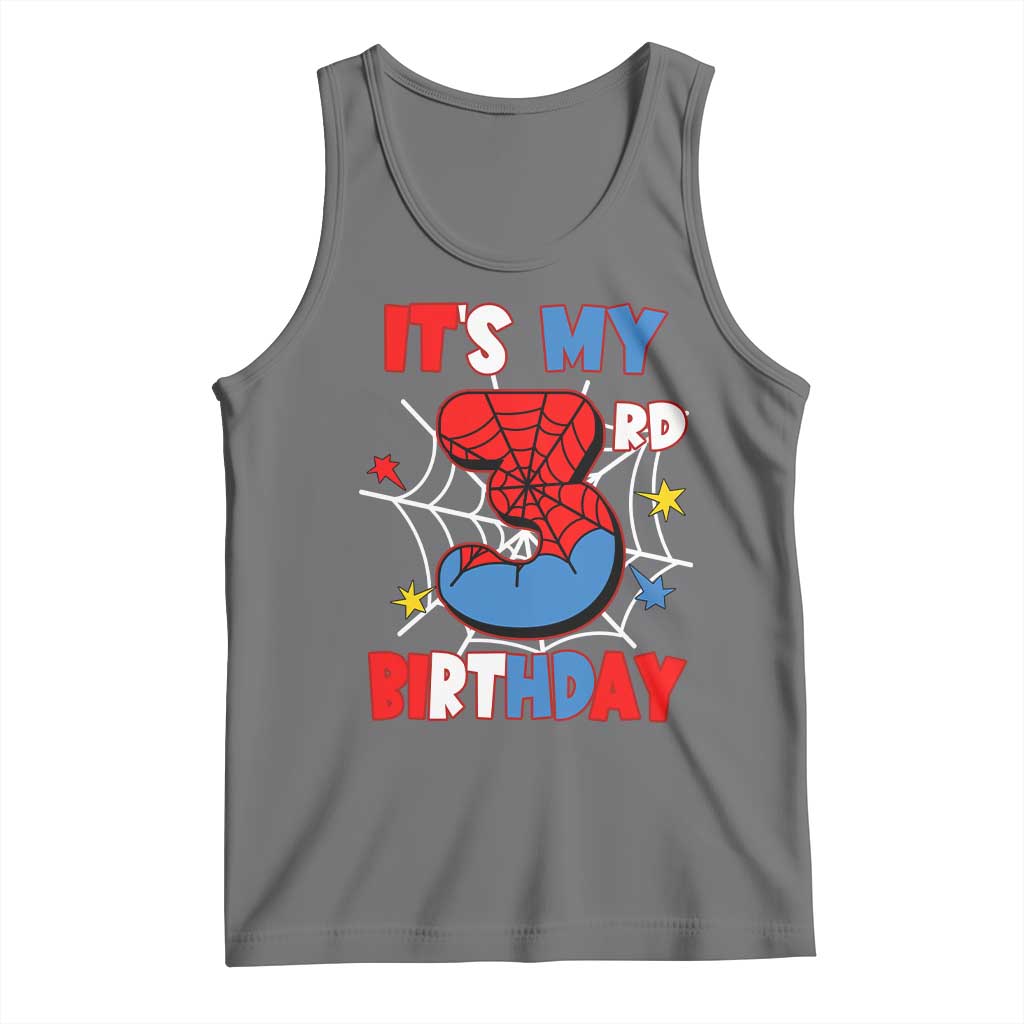 Spider Birthday Tank Top It's My 3rd Bday Party 3 Years Old Boy TS02 Black Heather Print Your Wear