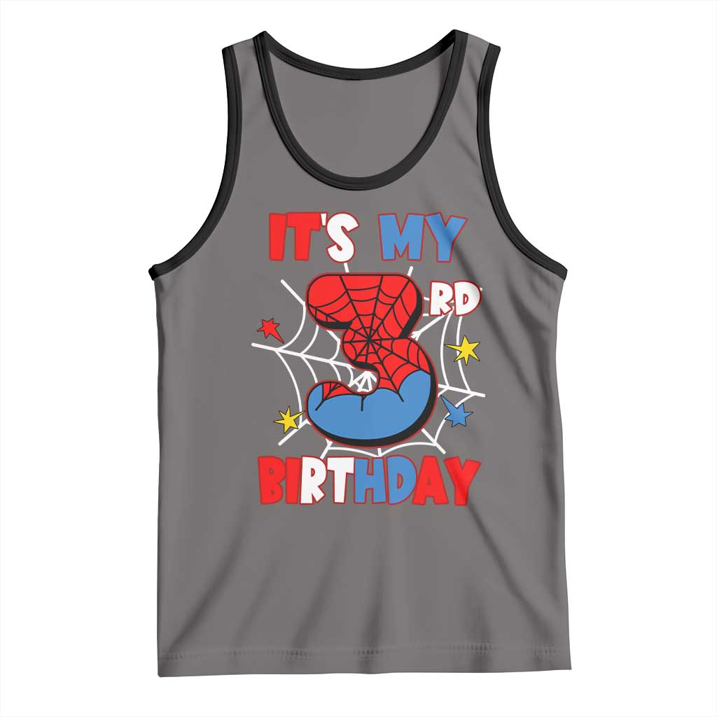 Spider Birthday Tank Top It's My 3rd Bday Party 3 Years Old Boy TS02 Deep Heather Black Print Your Wear