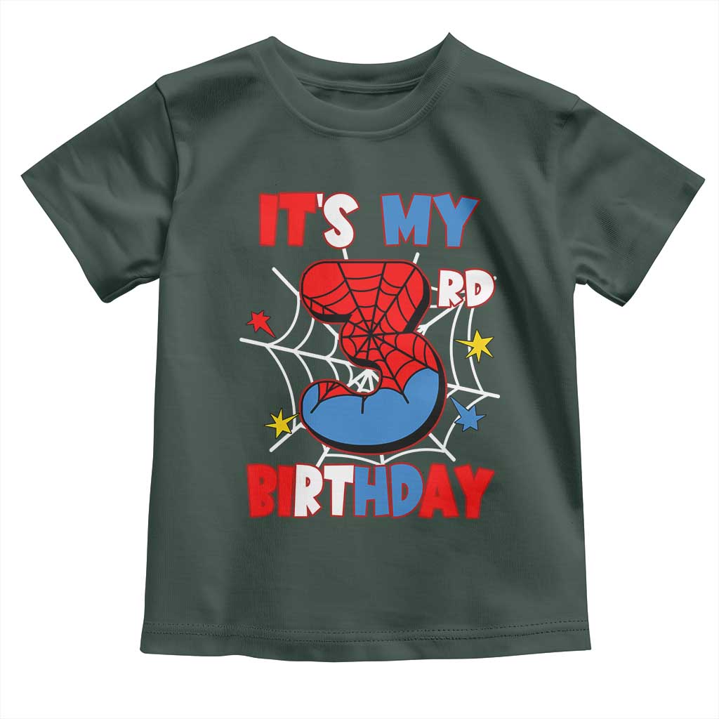 Spider Birthday Toddler T Shirt It's My 3rd Bday Party 3 Years Old Boy TS02 Dark Forest Green Print Your Wear