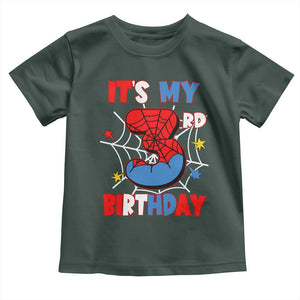 Spider Birthday Toddler T Shirt It's My 3rd Bday Party 3 Years Old Boy TS02 Dark Forest Green Print Your Wear