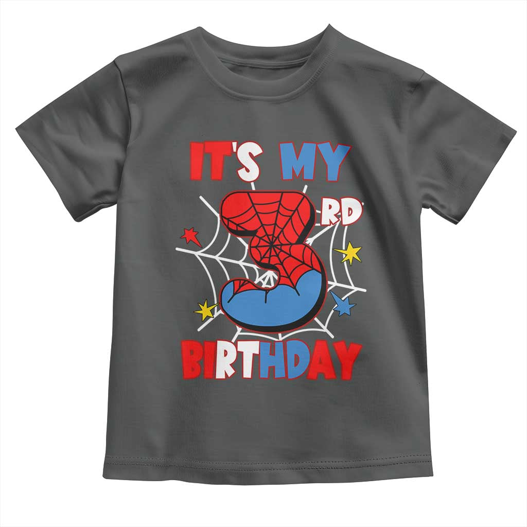 Spider Birthday Toddler T Shirt It's My 3rd Bday Party 3 Years Old Boy TS02 Dark Heather Print Your Wear