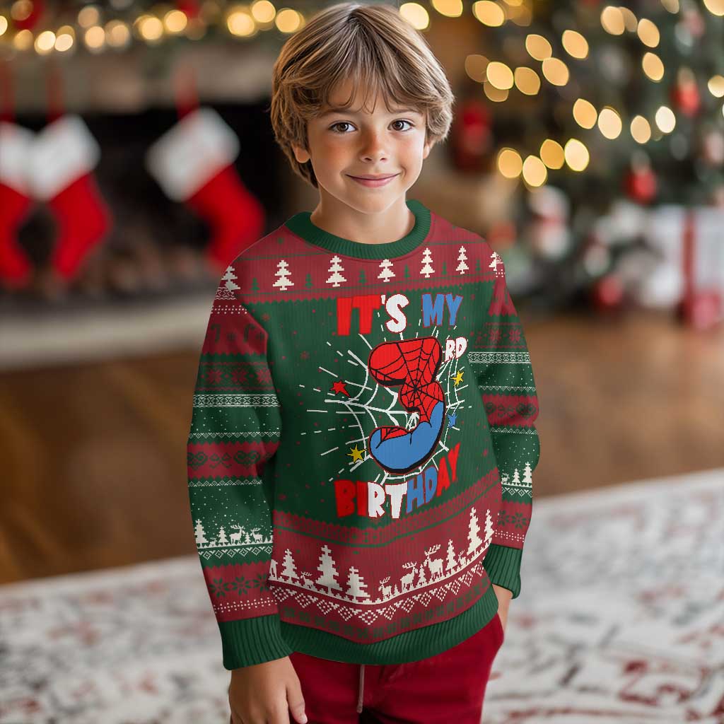 Spider Birthday Knit Sweatshirt It's My 3rd Bday Party 3 Years Old Boy TS02 Christmas Print Your Wear