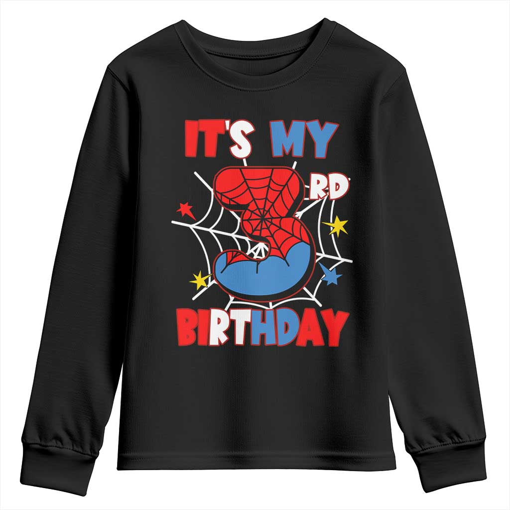 Spider Birthday Youth Sweatshirt It's My 3rd Bday Party 3 Years Old Boy TS02 Black Print Your Wear