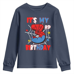 Spider Birthday Youth Sweatshirt It's My 3rd Bday Party 3 Years Old Boy TS02 Navy Print Your Wear