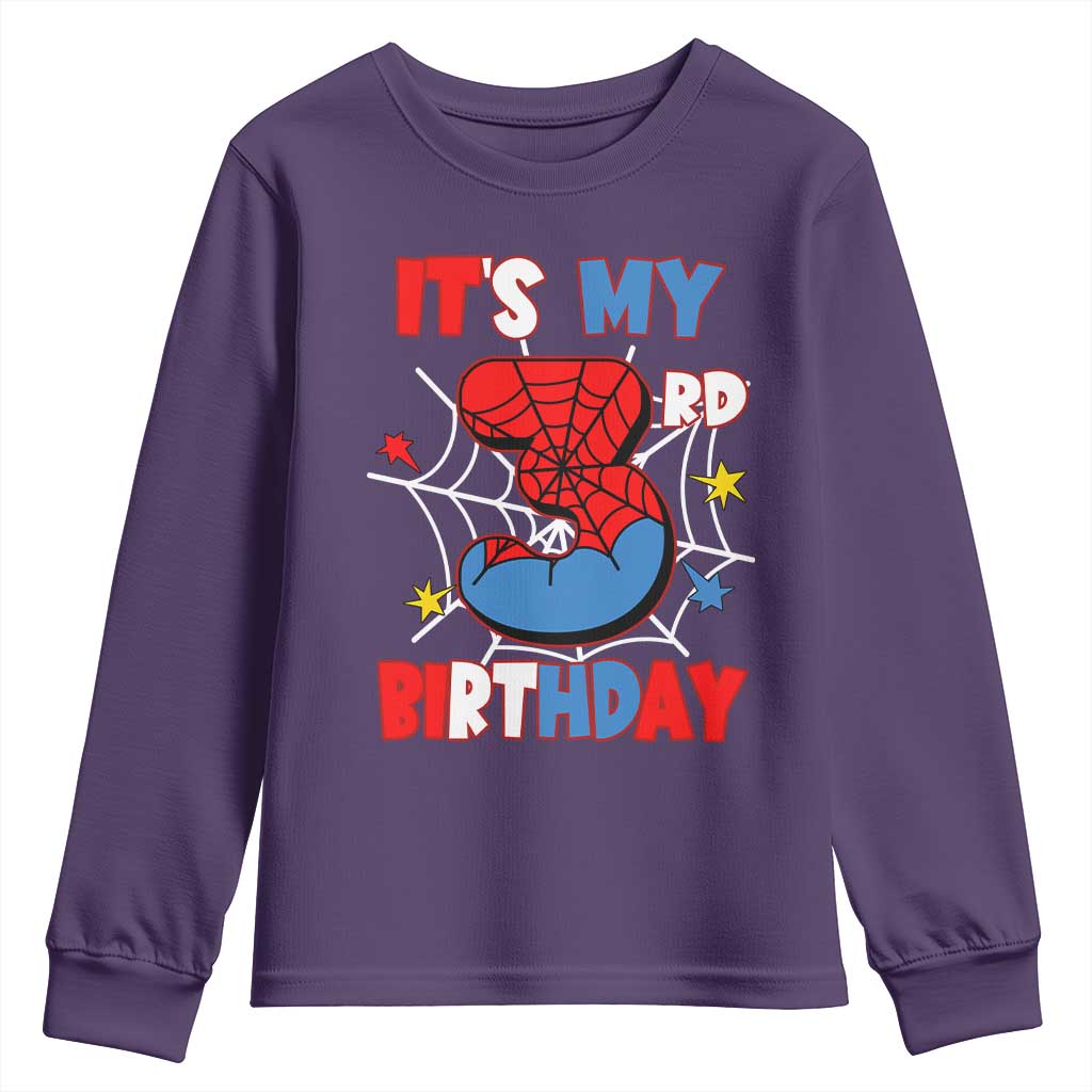 Spider Birthday Youth Sweatshirt It's My 3rd Bday Party 3 Years Old Boy TS02 Purple Print Your Wear