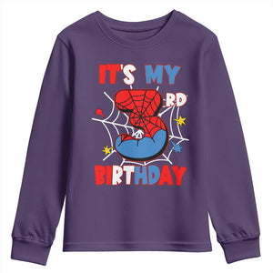 Spider Birthday Youth Sweatshirt It's My 3rd Bday Party 3 Years Old Boy TS02 Purple Print Your Wear