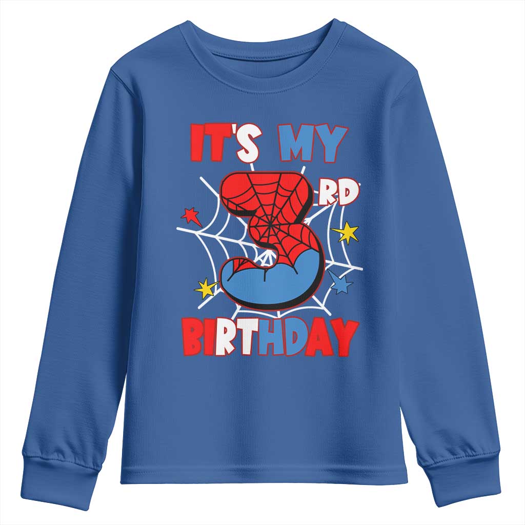 Spider Birthday Youth Sweatshirt It's My 3rd Bday Party 3 Years Old Boy TS02 Royal Blue Print Your Wear