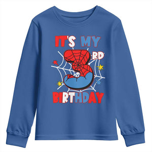 Spider Birthday Youth Sweatshirt It's My 3rd Bday Party 3 Years Old Boy TS02 Royal Blue Print Your Wear