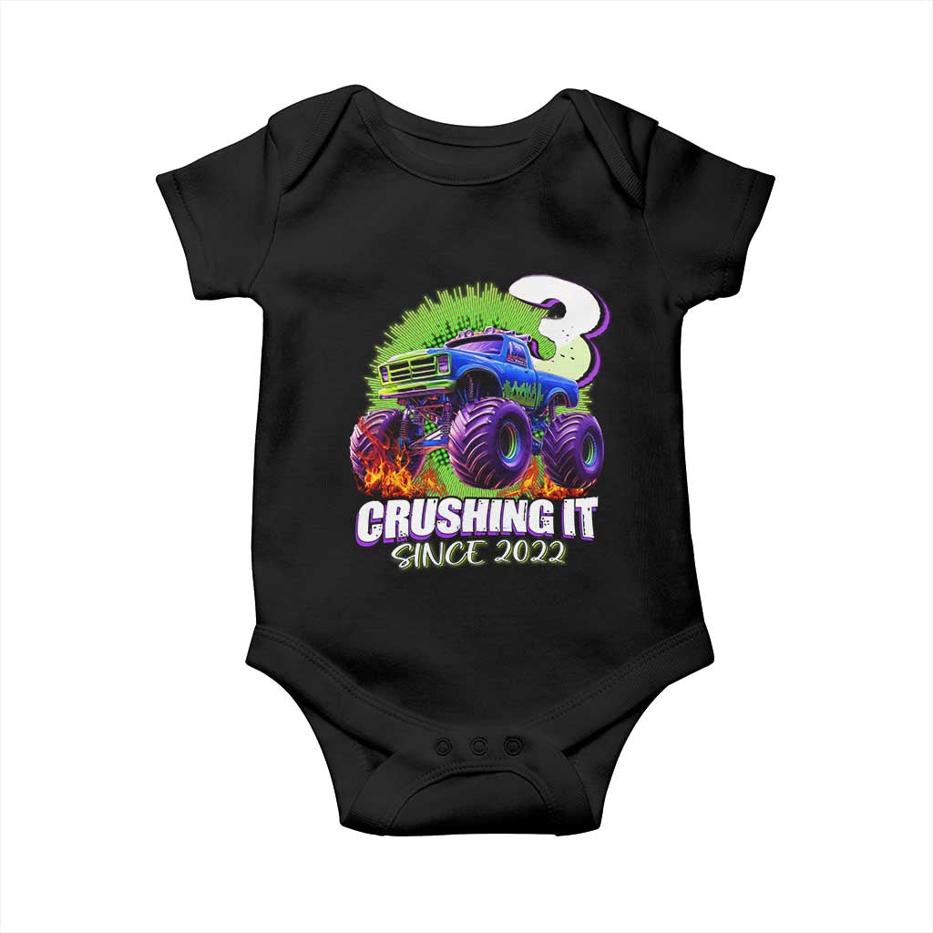Monster Truck Birthday Baby Onesie 3 Years Old Boys Happy 3rd Bday Party TS02 Black Print Your Wear
