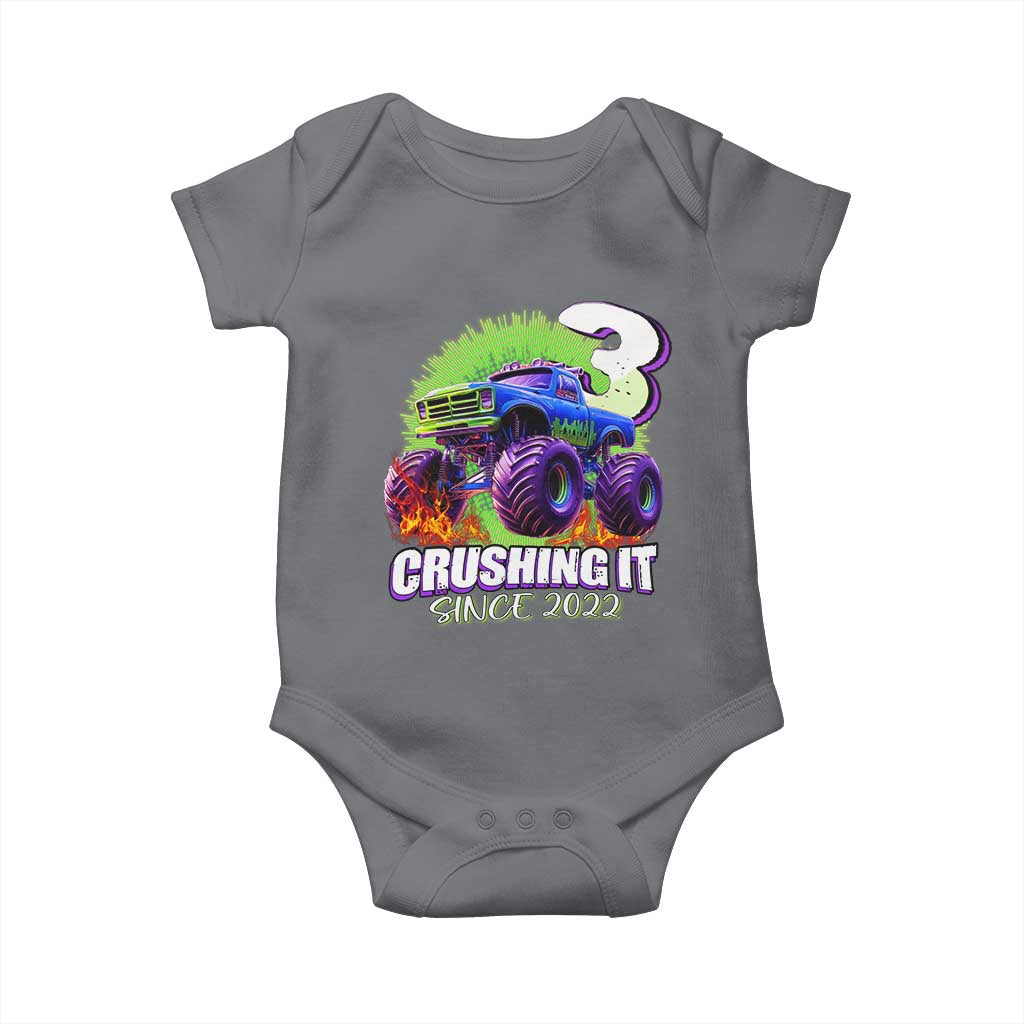 Monster Truck Birthday Baby Onesie 3 Years Old Boys Happy 3rd Bday Party TS02 Charcoal Print Your Wear