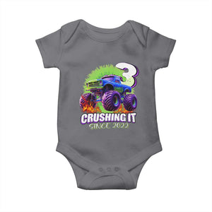 Monster Truck Birthday Baby Onesie 3 Years Old Boys Happy 3rd Bday Party TS02 Charcoal Print Your Wear