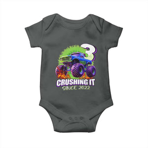 Monster Truck Birthday Baby Onesie 3 Years Old Boys Happy 3rd Bday Party TS02 Dark Heather Print Your Wear