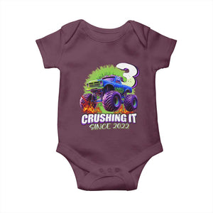 Monster Truck Birthday Baby Onesie 3 Years Old Boys Happy 3rd Bday Party TS02 Maroon Print Your Wear