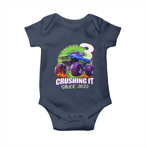 Monster Truck Birthday Baby Onesie 3 Years Old Boys Happy 3rd Bday Party TS02 Navy Print Your Wear