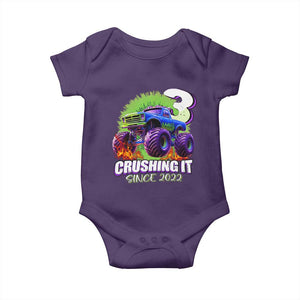 Monster Truck Birthday Baby Onesie 3 Years Old Boys Happy 3rd Bday Party TS02 Purple Print Your Wear