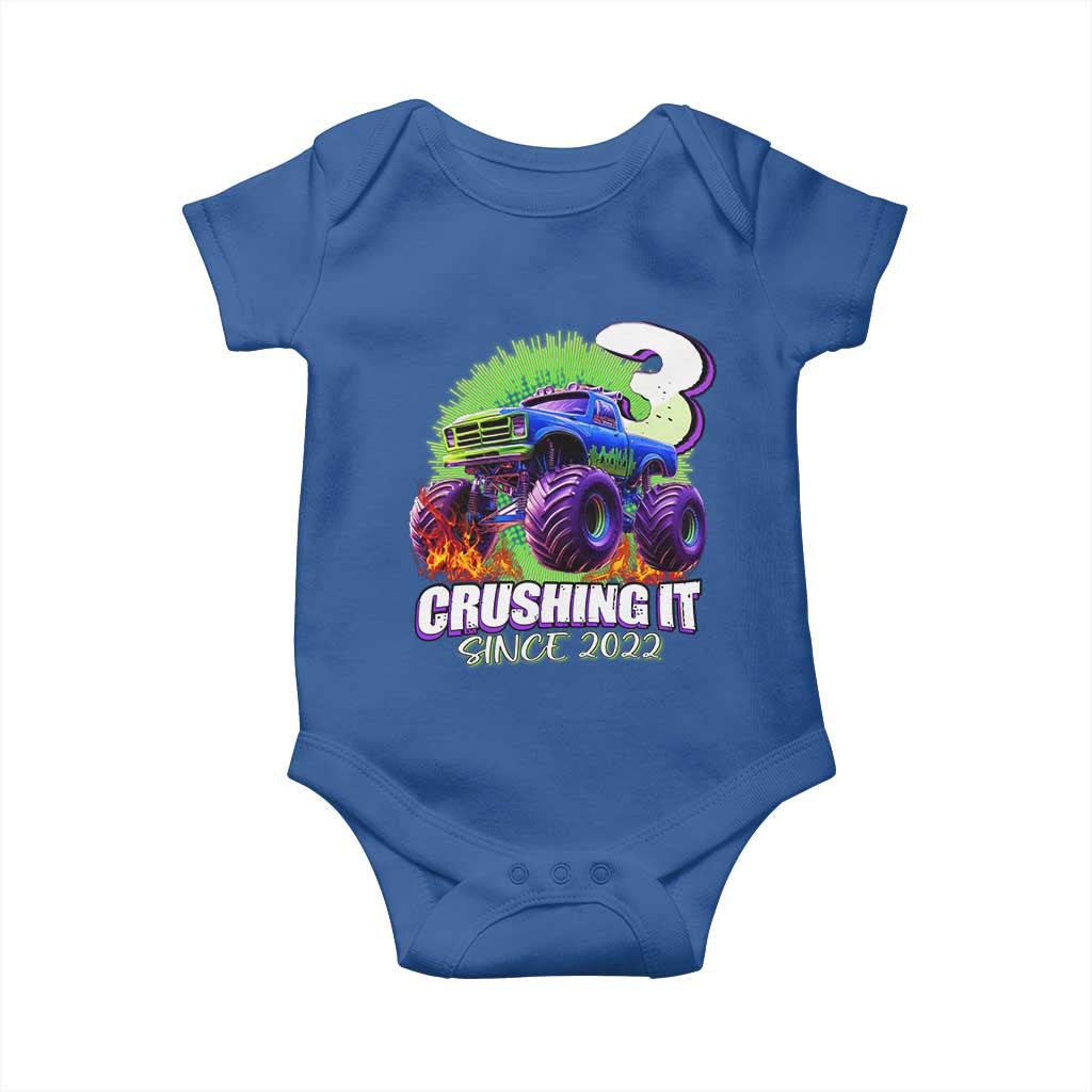 Monster Truck Birthday Baby Onesie 3 Years Old Boys Happy 3rd Bday Party TS02 Royal Blue Print Your Wear