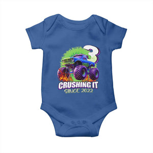 Monster Truck Birthday Baby Onesie 3 Years Old Boys Happy 3rd Bday Party TS02 Royal Blue Print Your Wear