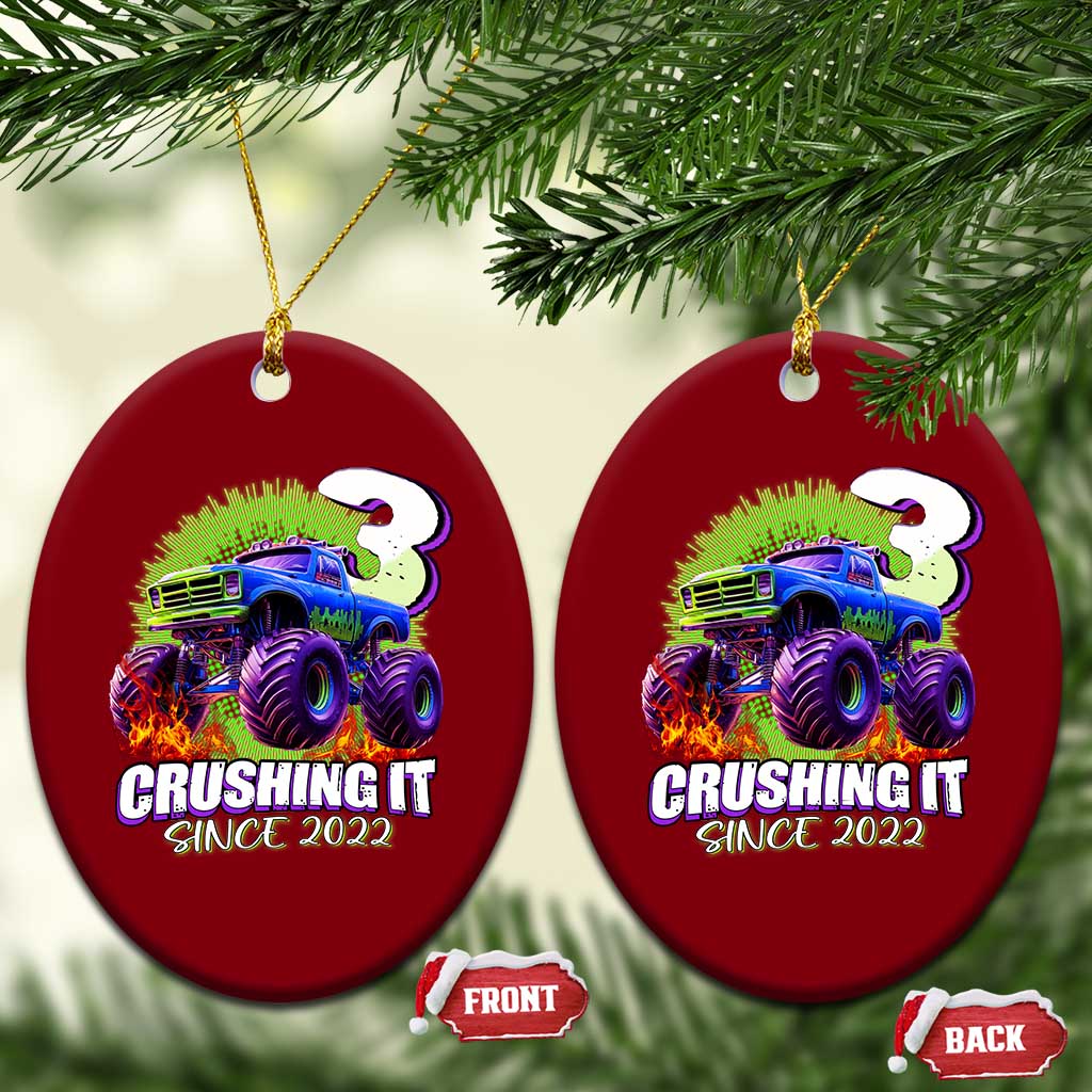 Monster Truck Birthday Ceramic Ornament 3 Years Old Boys Happy 3rd Bday Party TS02 Print Your Wear