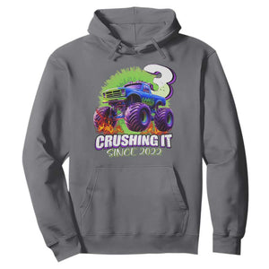 Monster Truck Birthday Hoodie 3 Years Old Boys Happy 3rd Bday Party TS02 Charcoal Print Your Wear