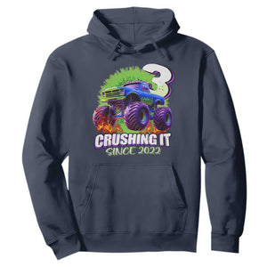 Monster Truck Birthday Hoodie 3 Years Old Boys Happy 3rd Bday Party TS02 Navy Print Your Wear