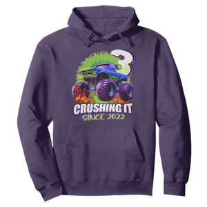 Monster Truck Birthday Hoodie 3 Years Old Boys Happy 3rd Bday Party TS02 Purple Print Your Wear