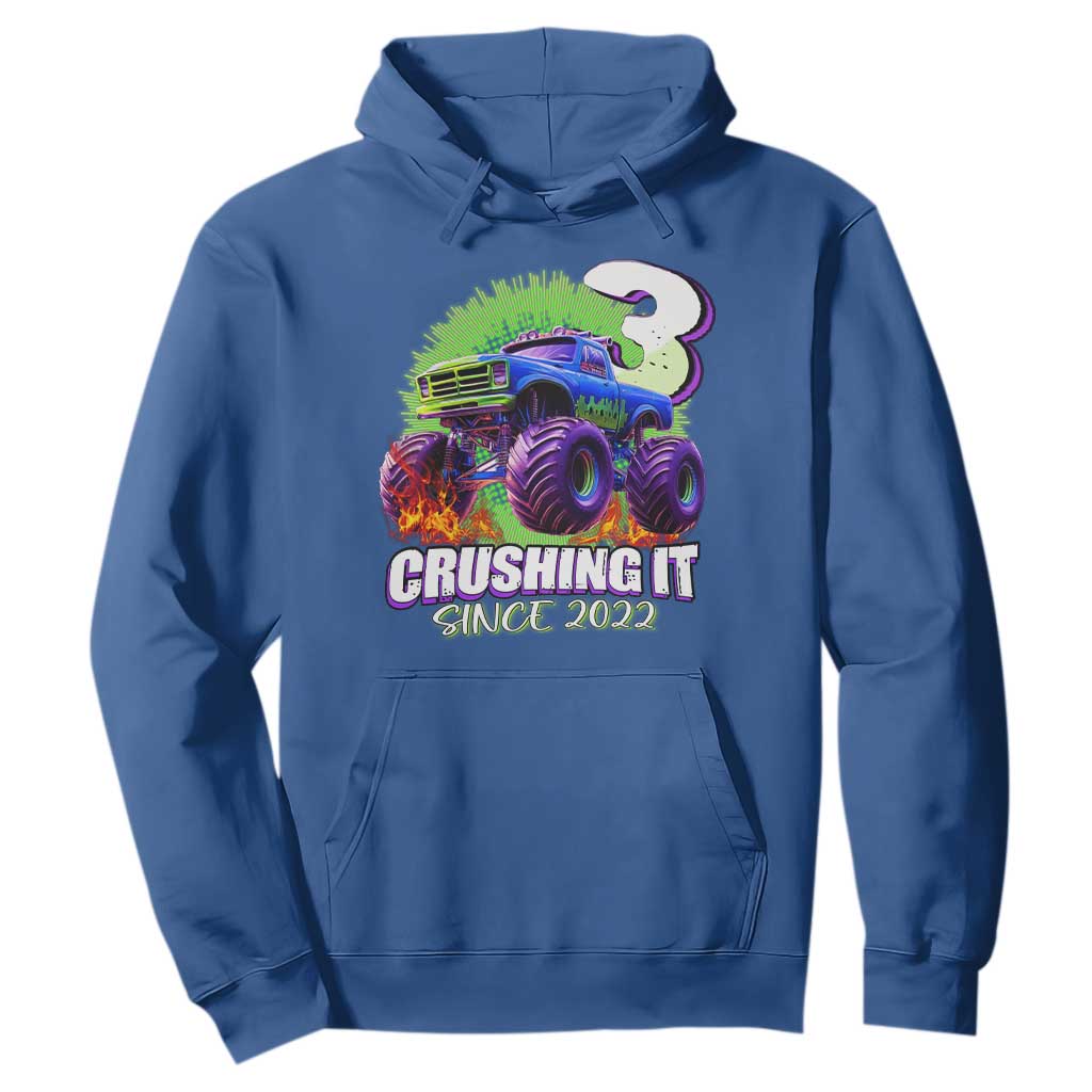 Monster Truck Birthday Hoodie 3 Years Old Boys Happy 3rd Bday Party TS02 Royal Blue Print Your Wear