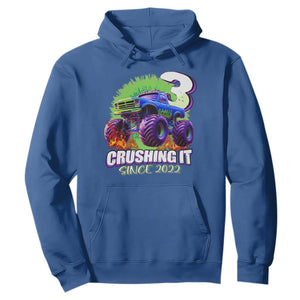 Monster Truck Birthday Hoodie 3 Years Old Boys Happy 3rd Bday Party TS02 Royal Blue Print Your Wear