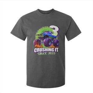 Monster Truck Birthday T Shirt For Kid 3 Years Old Boys Happy 3rd Bday Party TS02 Dark Heather Print Your Wear