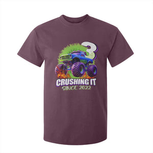 Monster Truck Birthday T Shirt For Kid 3 Years Old Boys Happy 3rd Bday Party TS02 Maroon Print Your Wear